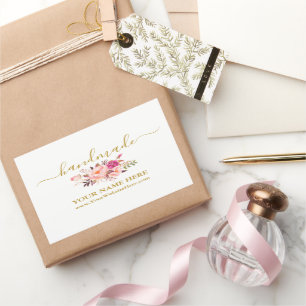 Calligraphy Watercolor Pink Floral Handmade Soap Rectangular Sticker