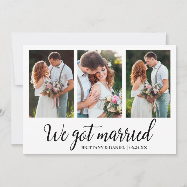 Calligraphy We Got Married 3 Photo Card (Front)