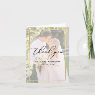 Calligraphy Wedding 2 Photo Gold Overlay Note Thank You Card