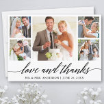 Calligraphy Wedding 5 Photo Love and Thanks Thank You Card<br><div class="desc">Modern Calligraphy Script 5 Photo Collage Love and Thanks Wedding Thank You Card</div>