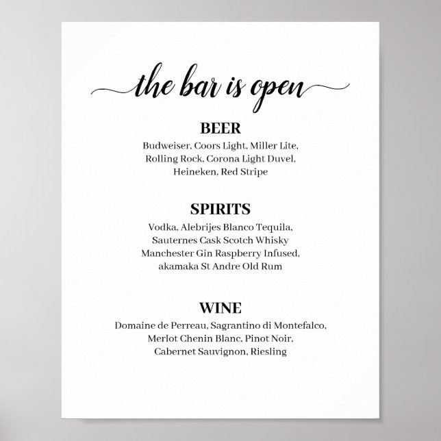 Calligraphy Wedding Bar Menu Sign (Front)