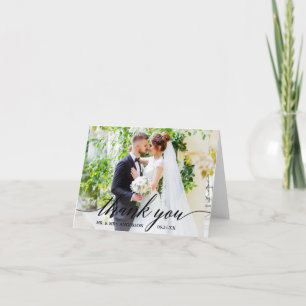 Calligraphy Wedding Bride Groom Photo B Note Thank You Card