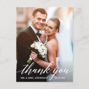 Calligraphy Wedding Bride Groom Photo Thank You Postcard