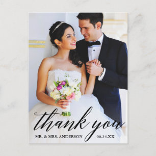 Calligraphy Wedding Bride Groom Photo Thank You Postcard