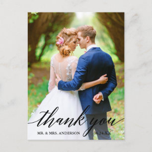 Calligraphy   Wedding Bride Groom Photo Thank You Postcard