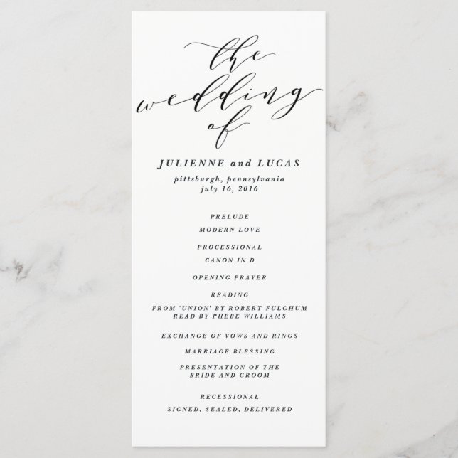 Calligraphy Wedding Ceremony Progam | Black Programme (Front)
