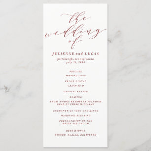 Calligraphy Wedding Ceremony Progam Burgundy Programme