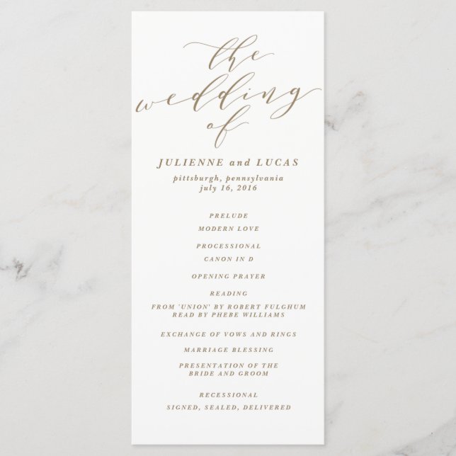 Calligraphy Wedding Ceremony Progam | Gold Programme (Front)