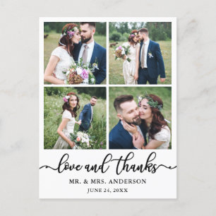 Calligraphy Wedding Collage 4 Photo Thank You Postcard