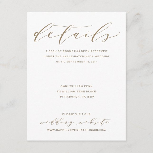 Calligraphy Wedding Details Card | Gold (Front)