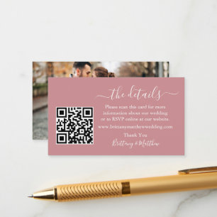 Calligraphy Wedding Details QR Photo Dusty Rose Enclosure Card