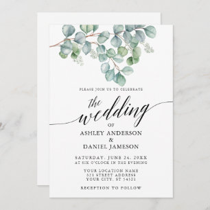 Calligraphy Wedding Eucalyptus Greenery Photo Invitation