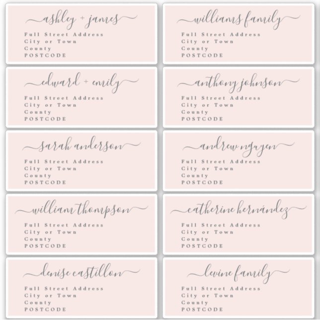 Calligraphy Wedding Guest Address Labels UK Layout (Front)