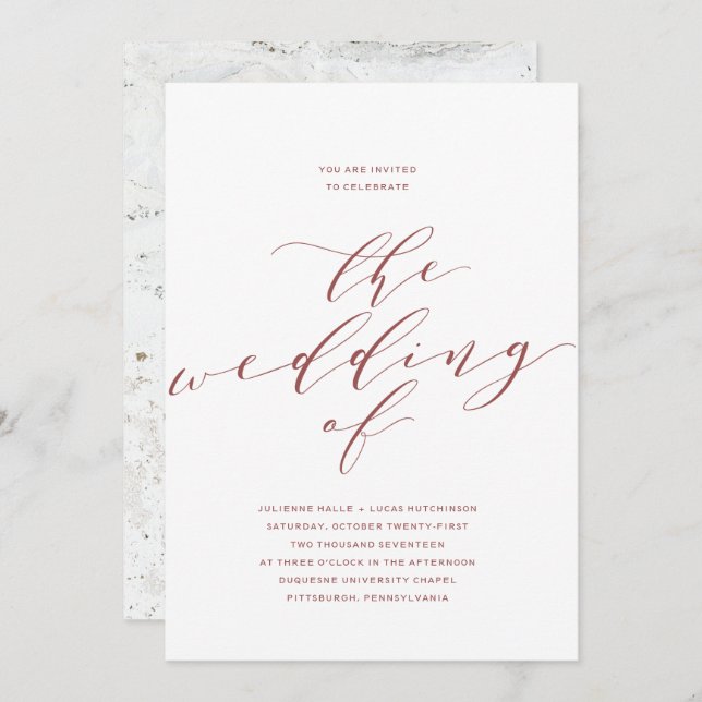 Calligraphy Wedding Invitation | Burgundy Marsala (Front/Back)