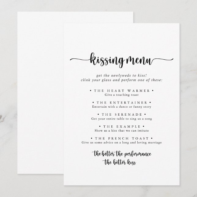 Calligraphy Wedding Kissing Menu Game Card (Front/Back)
