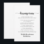 Calligraphy Wedding Kissing Menu Game Card<br><div class="desc">This calligraphy wedding kissing menu game card is perfect for a rustic wedding reception. The simple and elegant design features classic and fancy script typography in black and white.</div>