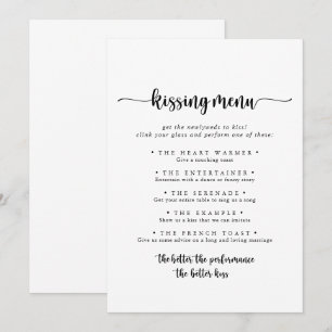 Calligraphy Wedding Kissing Menu Game Card