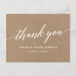 Calligraphy Wedding Kraft Thank You Postcard