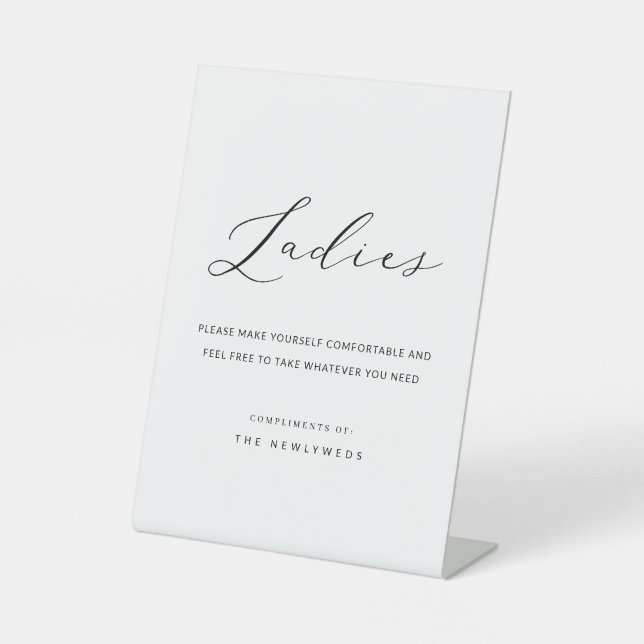 Calligraphy Wedding Ladies Bathroom Pedestal Sign (Front)
