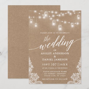 Calligraphy Wedding Lights Lace Kraft Invitation