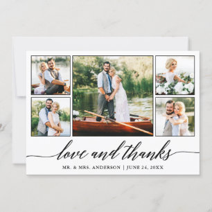 Calligraphy Wedding Love and Thanks 5 Photo Thank You Card