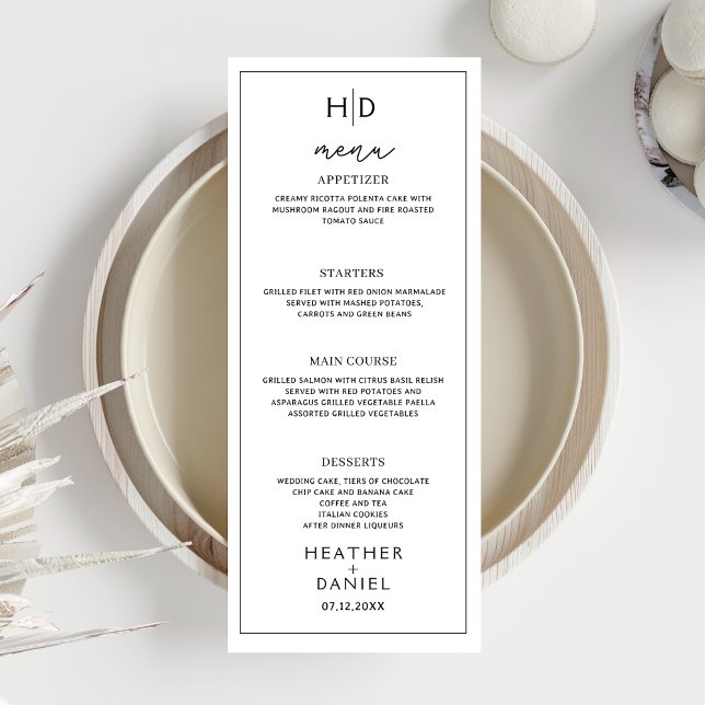 Calligraphy Wedding Menu Monogram Tall Menu Dinner Invitation (Creator Uploaded)