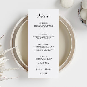 Calligraphy Wedding Menu Table Reception Dinner Invitation
