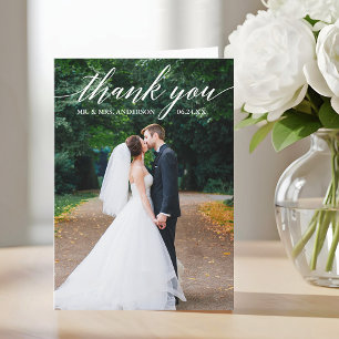 Calligraphy Wedding Photo Elegant Folded Thank You Card