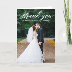 Calligraphy Wedding Photo Elegant Folded Thank You Card