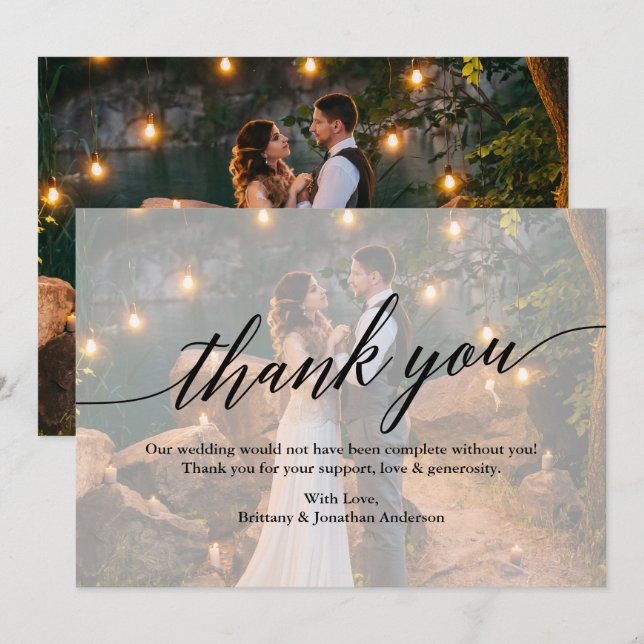 Calligraphy Wedding Photo Overlay Thank You Card (Front/Back)