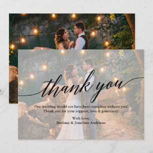 Calligraphy Wedding Photo Overlay Thank You Card