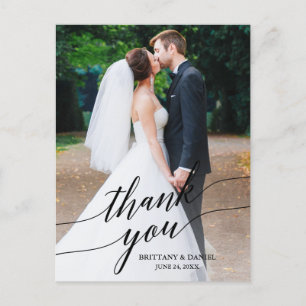 Calligraphy Wedding Photo Overlay Thank You Postcard