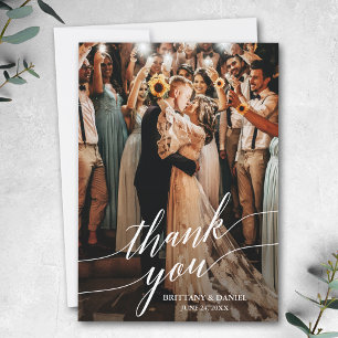 Calligraphy Wedding Photo Script Overlay Thank You Card