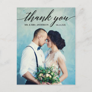 Calligraphy Wedding Photo Thank You Postcard