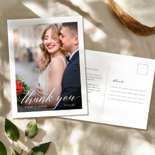 Calligraphy Wedding Photo Thank You  Postcard