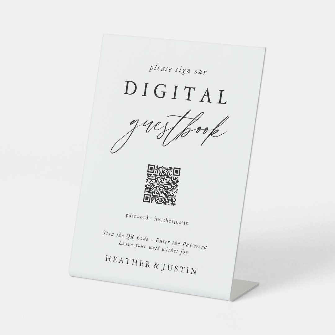 Calligraphy Wedding QR Code Digital Guest Book Pedestal Sign Zazzle