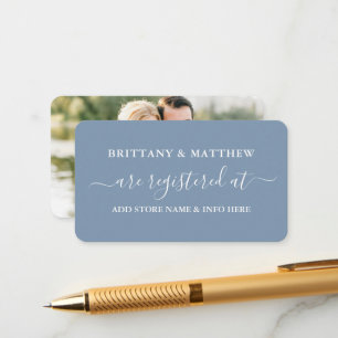 Calligraphy Wedding Registry Photo Dusty Blue Enclosure Card