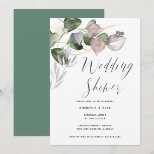 Calligraphy Wedding Shower Watercolor Eucalyptus Invitation