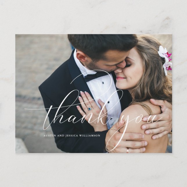 Calligraphy Wedding Thank You Post Card (Front)
