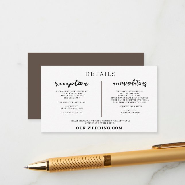  calligraphy wedding website insert (Front/Back In Situ)