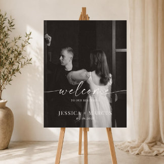 Calligraphy Wedding Welcome Sign Poster with Photo
