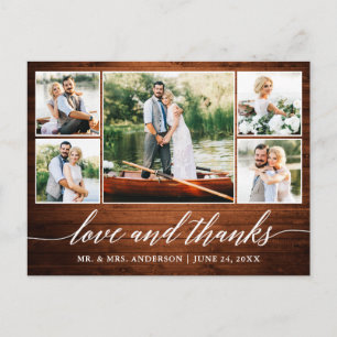 Calligraphy Wedding Wood 5 Photo Love Thanks Postcard