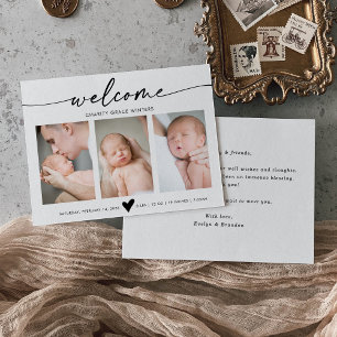Calligraphy Welcome Photo Baby Announcement Card