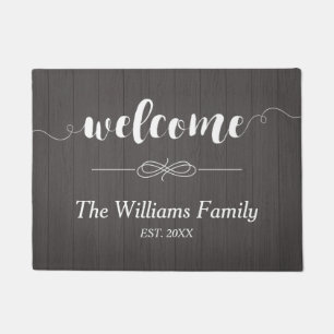 Calligraphy Welcome Wood   Family Name Doormat