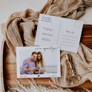 Calligraphy We're Expecting Baby Announcement Postcard