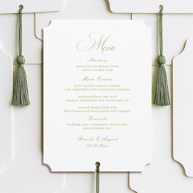 Calligraphy White and Sage Green Wedding Menu Card (Creator Uploaded)
