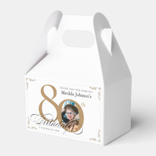 Calligraphy White Gold Custom Photo 80th Birthday Favour Box