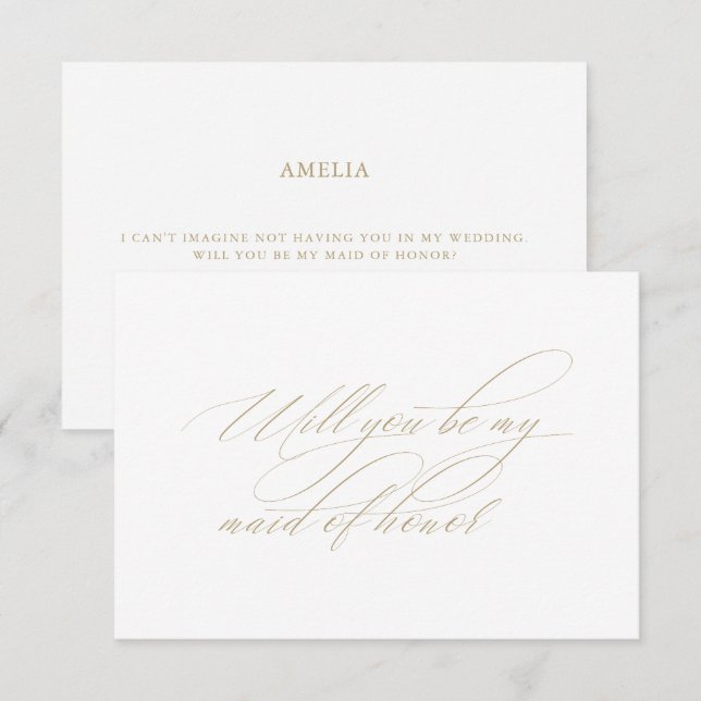 Calligraphy White Maid of Honour Proposal Card (Front/Back)