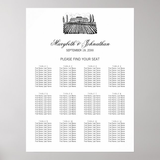 Calligraphy & Wine Wedding Seating Chart Poster (Front)