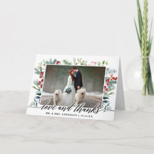 Calligraphy Winter Greenery Wedding Fold Thank You Card